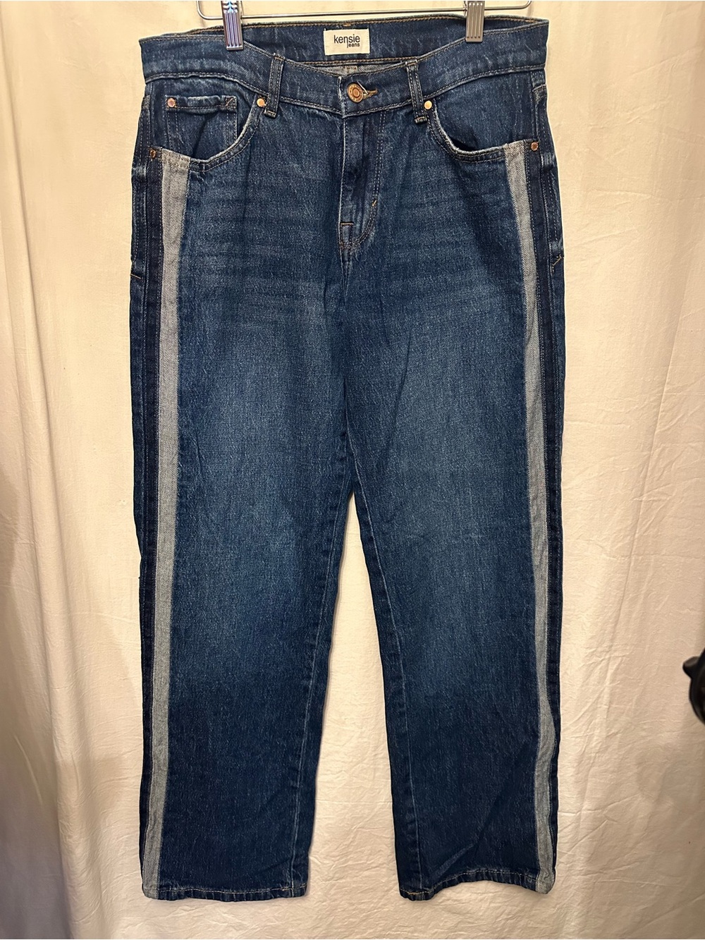Kensie Jeans Size 6/28 Side Stripe Straight Leg Jeans Dark Wash